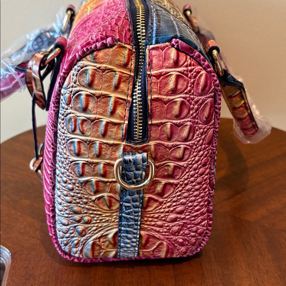 Croc Embossed Multicolor Satchel crossbody/ shoulder bag  Pink Gold Blue /goldto - Picture 7 of 17